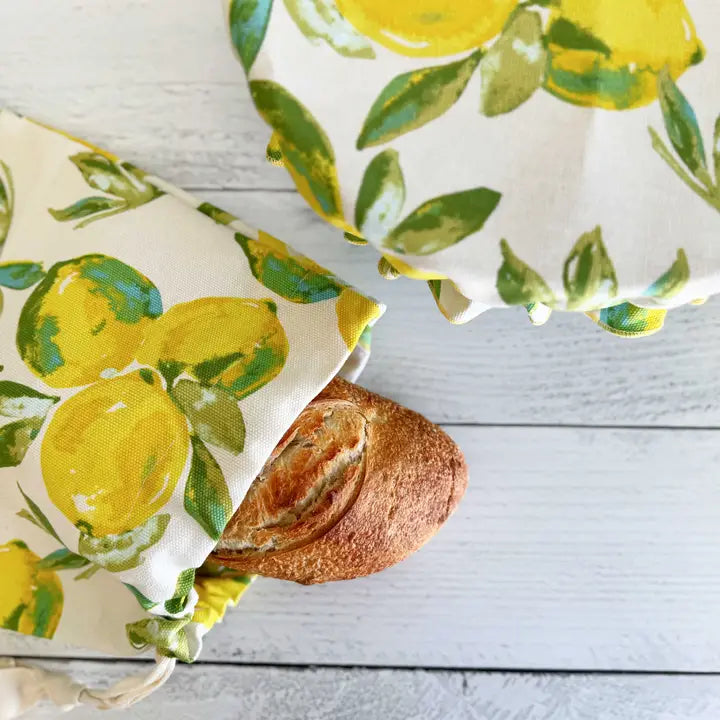Lemon Fabric Bread Bag + Bowl Cover