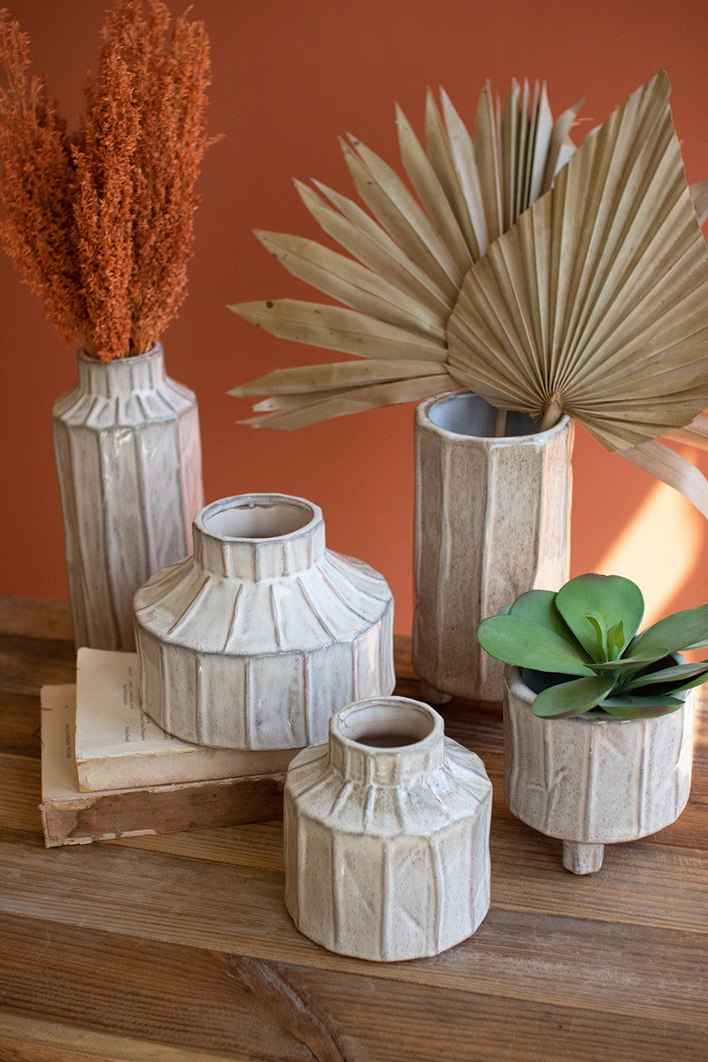 White Ceramic Ribbed Vase - 5 styles