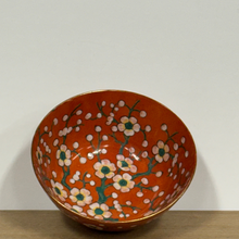 Load image into Gallery viewer, Vintage Hand Painted Enamelware Pewter Bowl w/ Porcelain - Cherry Blossom Design
