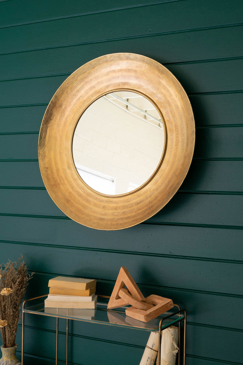 Round Hammered Brass Mirror