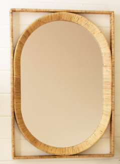 Cane Wrapped Rectangle Oval Mirror