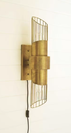 Vintage Brass + Wire Wall Sconce - Plug In