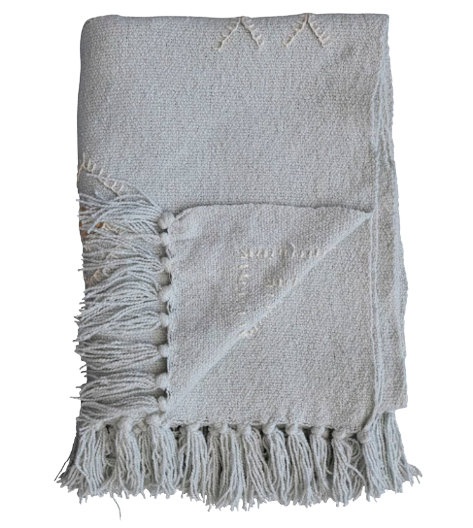 Embroidered Cotton Throw w/ Fringe