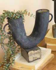 Dark Clay Vase on Stone Base