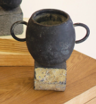 Load image into Gallery viewer, Dark Clay Vase on Stone Base
