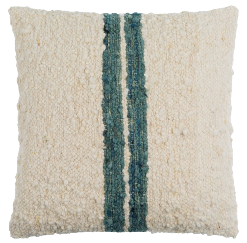 Cream Boucle Pillow w/ Teal Stripes