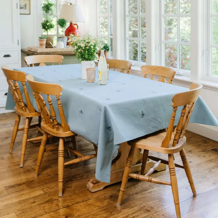 Blue Floral Embroidered Tablecloth 60x120