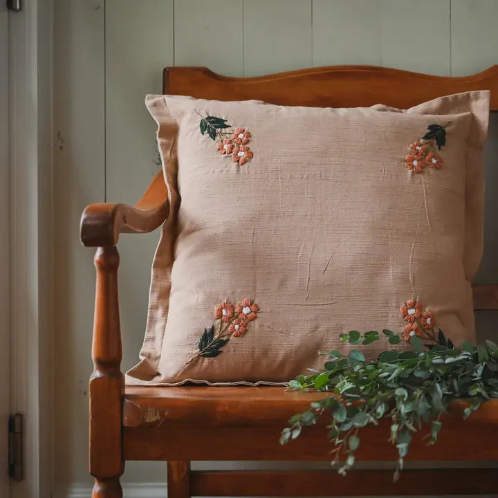 Embroidered Flower Pillow - 20