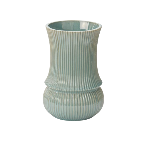 Blue-Green Ribbed Vase