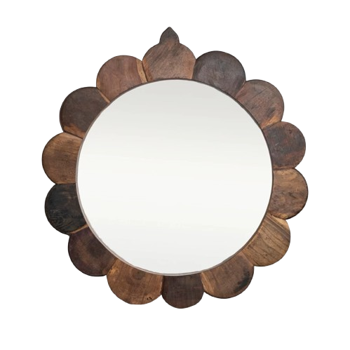 Wooden Scalloped Round Mirror