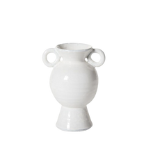 Load image into Gallery viewer, White Ceramic Vase w/ Circle Handles
