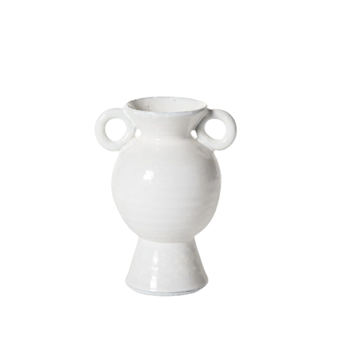 White Ceramic Vase w/ Circle Handles