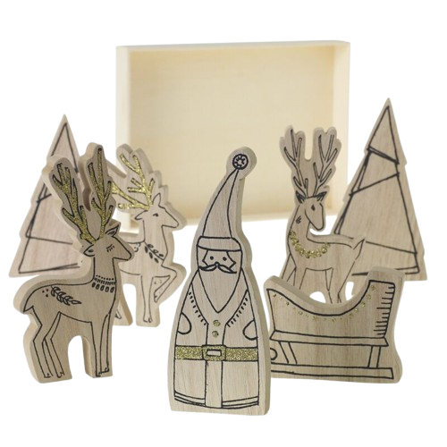 Santa + Reindeer Figurine Set