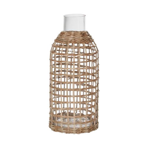 Rattan + Glass Bottle Vase