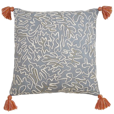 Blue Doodle Pillow w/ Tassels - 22