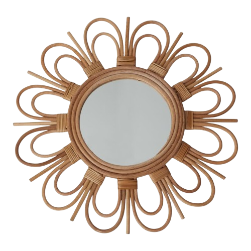 Bent Rattan Sunburst Mirror