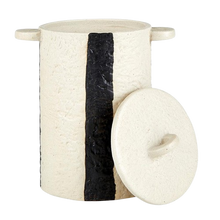 Load image into Gallery viewer, Black + White Striped Lidded Canister
