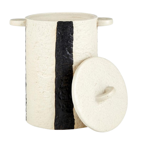 Black + White Striped Lidded Canister