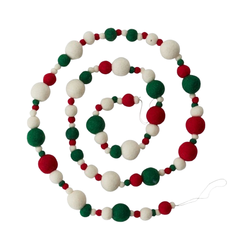Red, Green, + White Pom Garland
