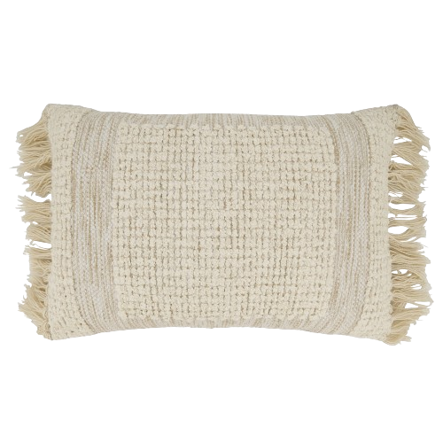 Natural Slub Fringe Lumbar Pillow 16x24