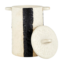 Load image into Gallery viewer, Black + White Striped Lidded Canister
