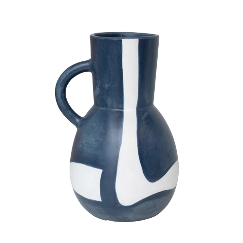 Blue + White Abstract Pitcher Vase