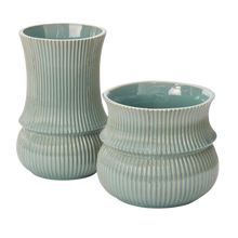 Load image into Gallery viewer, Blue-Green Ribbed Vase
