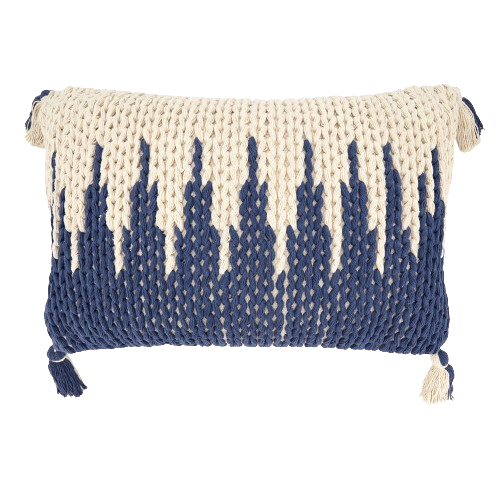 Blue + Cream Zig Zag Knit Lumbar Pillow 16x24