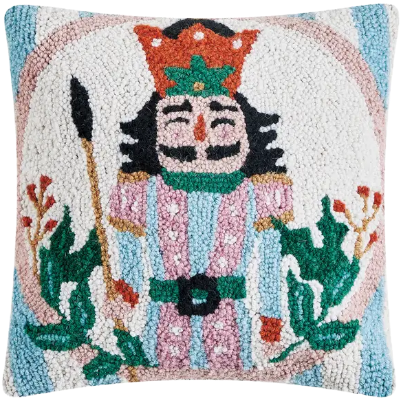 Jolly Nutcracker Hook Pillow 14x14