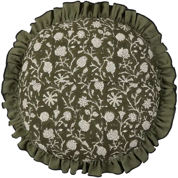 Olive Round Ruffle Pillow 18
