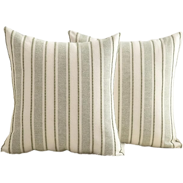 Olive Green Striped Throw Pillow 18