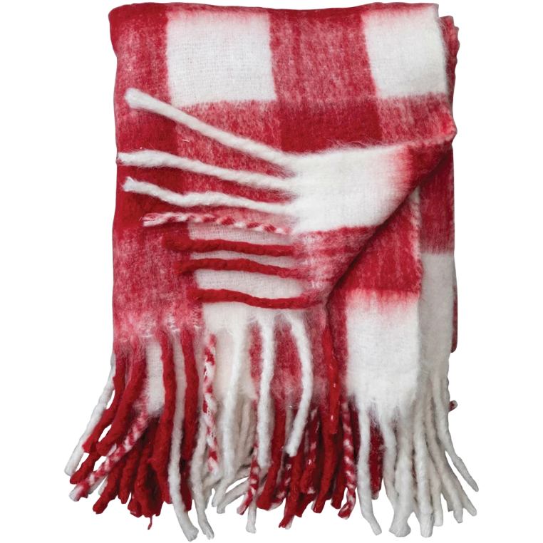 Red + White Plaid Throw Blanket - 60