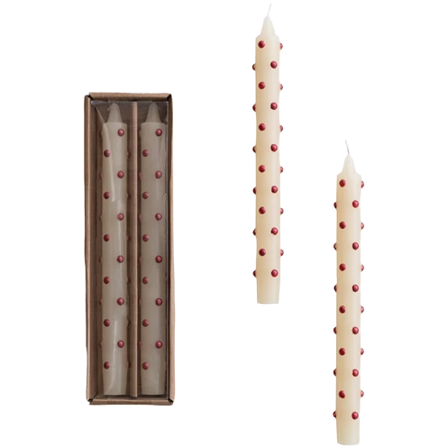 Red Dot Taper Candles, set of 2