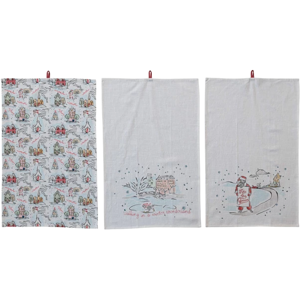 Holiday Scene Design Tea Towel, 3 styles