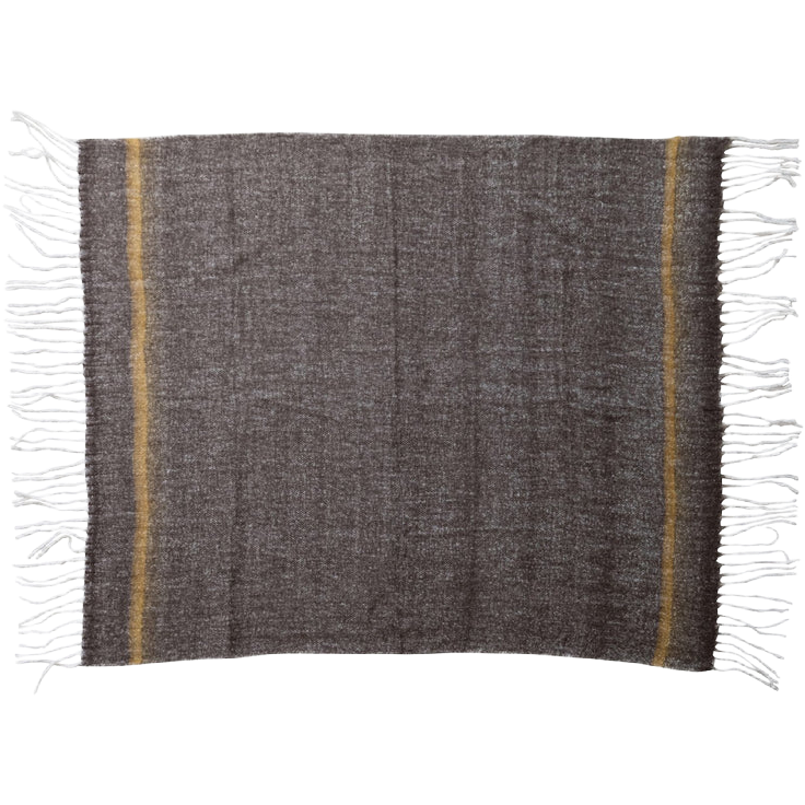 Grey Throw Blanket w/ Mustard Stripe - 60