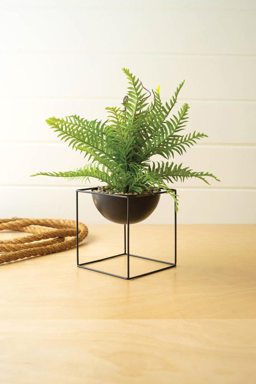 Artificial Fern in Square Iron Planter