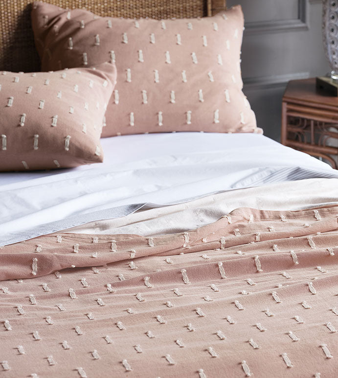 Blush Coverlet w/ White Embroidery - 96x98